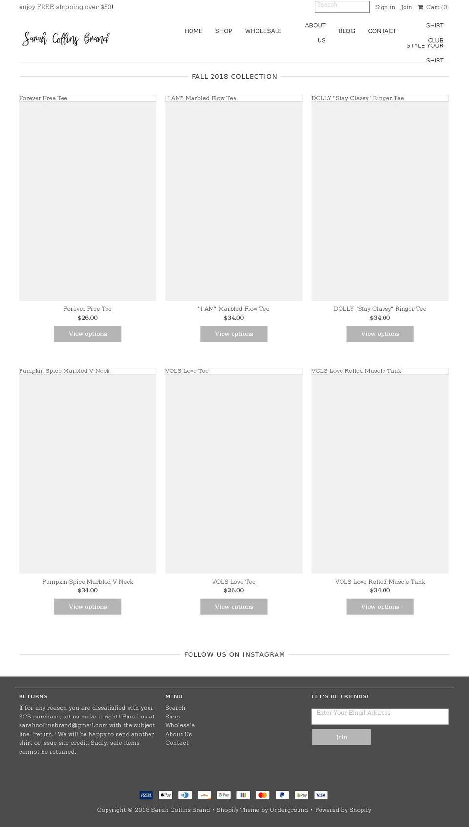 sarahcollinsbrand.com — Shopify storefront screenshot