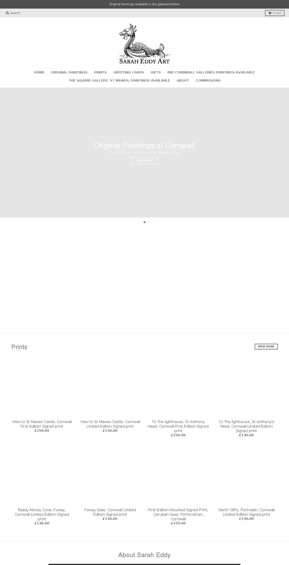 saraheddyart.com shopify website screenshot