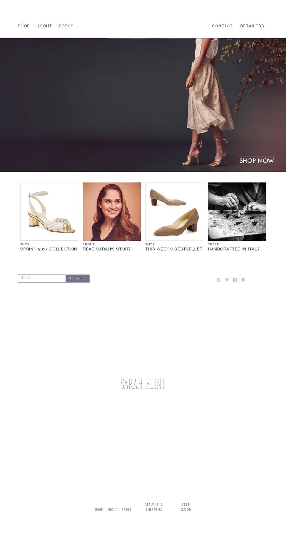 sarahflint.com shopify website screenshot