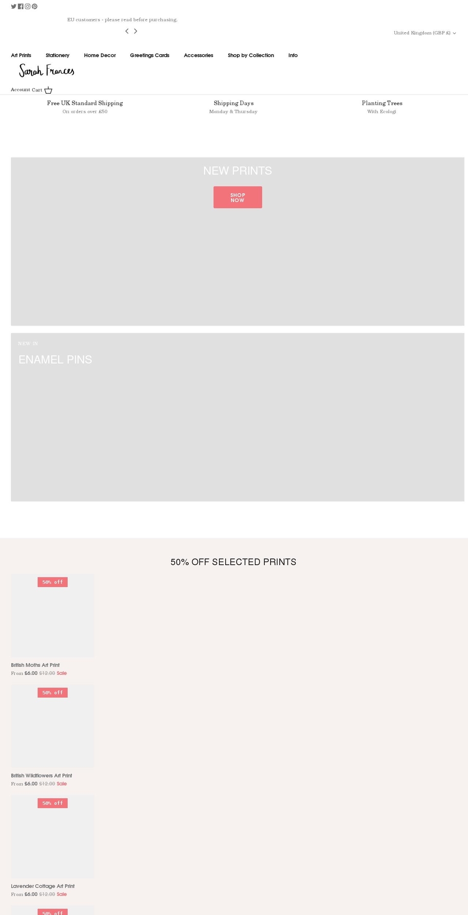 sarahfrances.co.uk shopify website screenshot