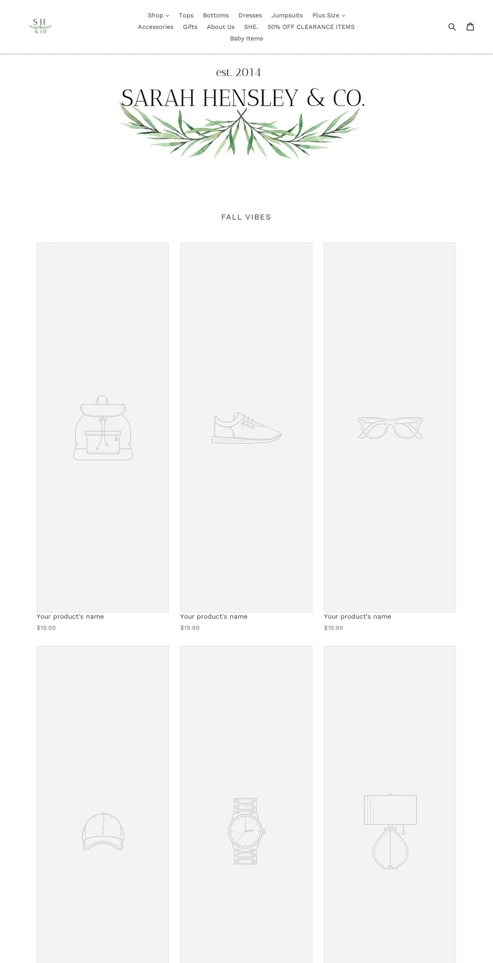sarahhensleyandcompany.com shopify website screenshot