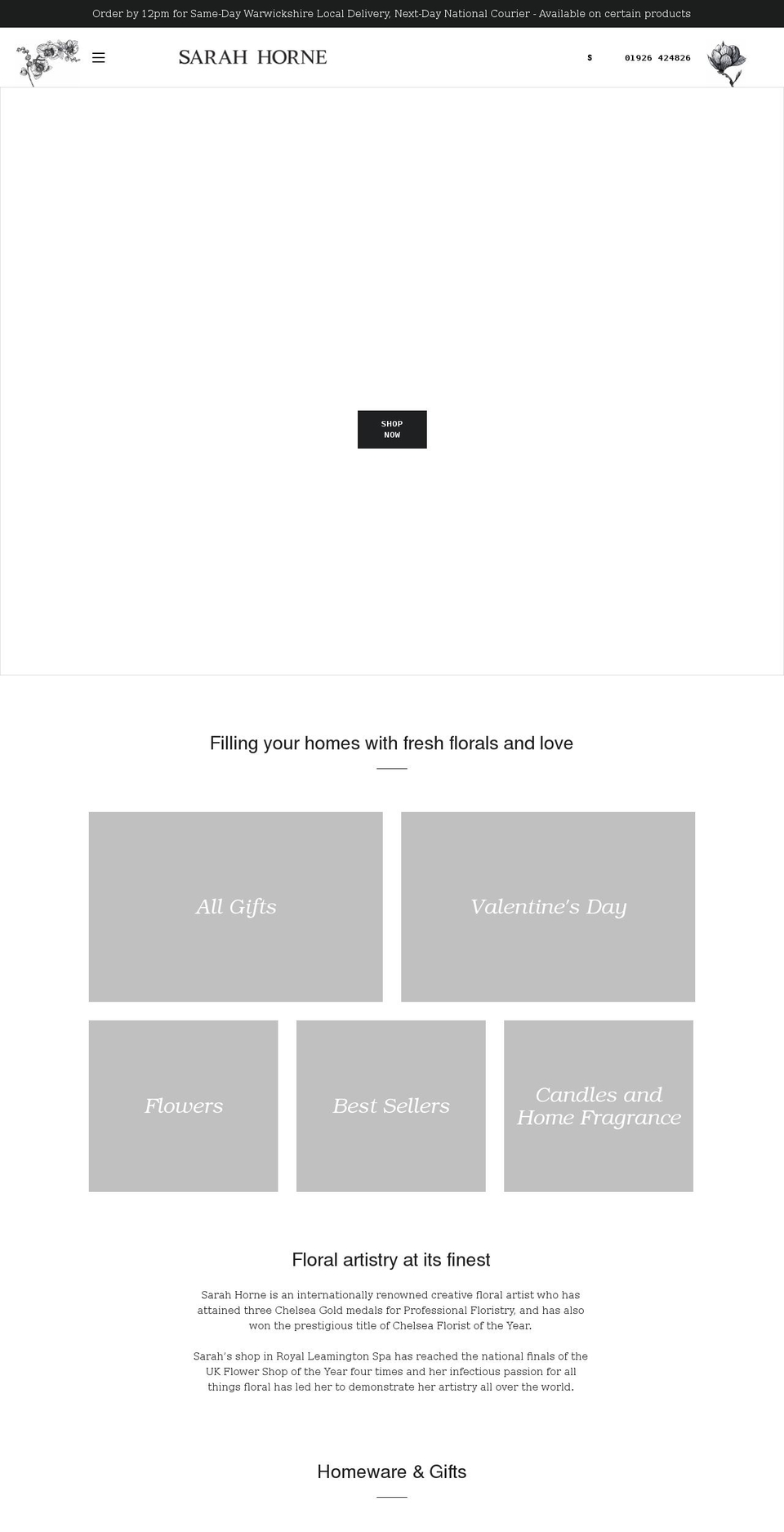 sarahhornebotanicals.com shopify website screenshot