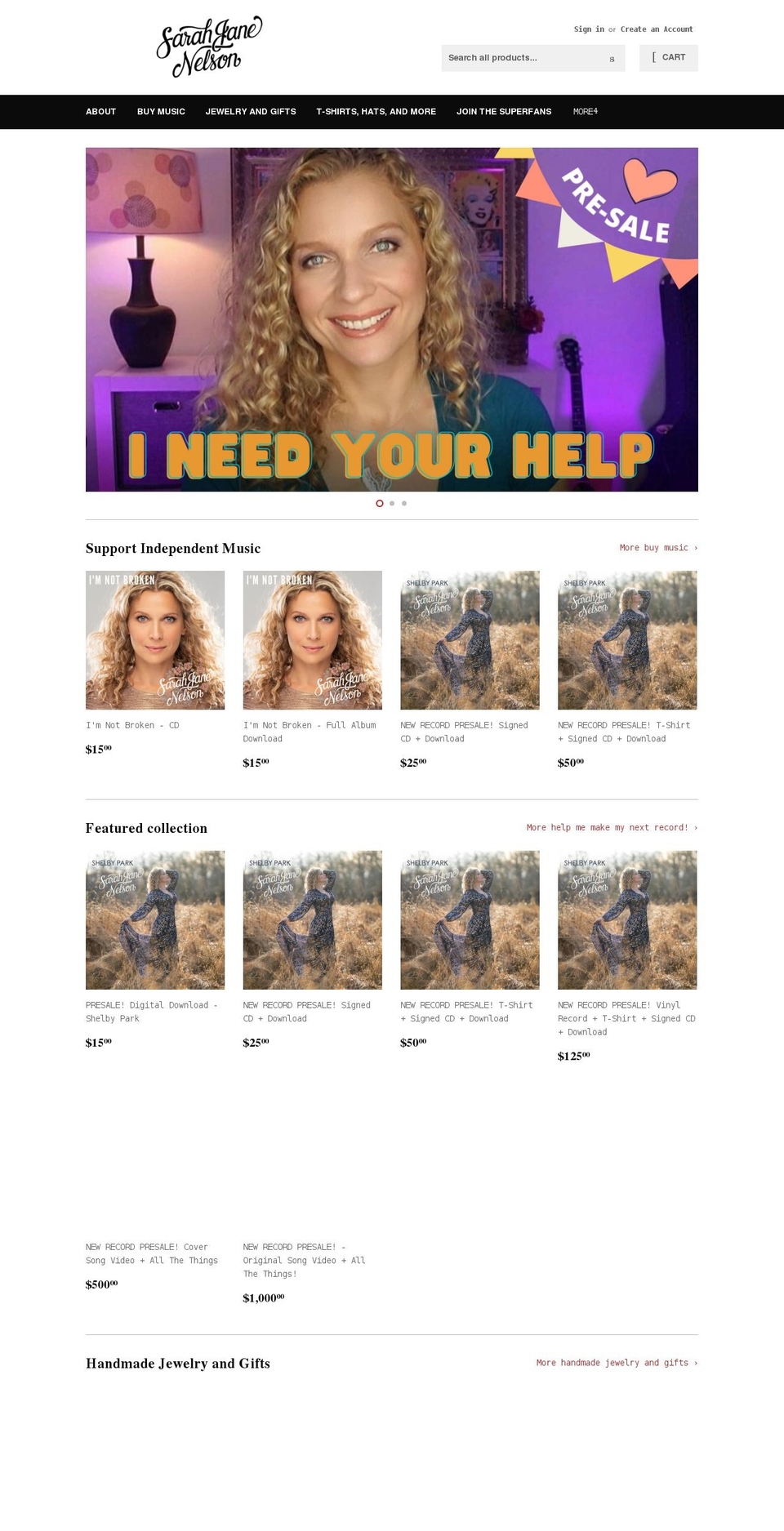 sarahjanenelsonshop.com shopify website screenshot