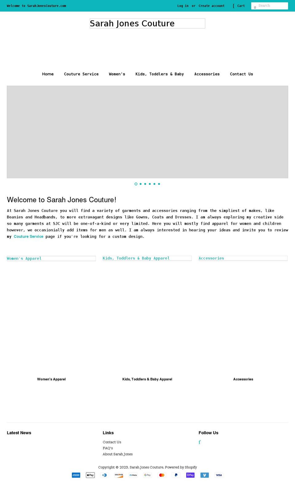 sarahjonescouture.com shopify website screenshot