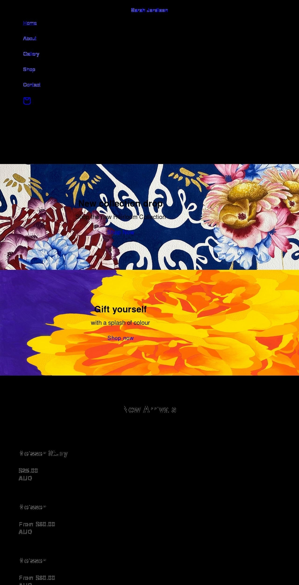 sarahjordison.com shopify website screenshot