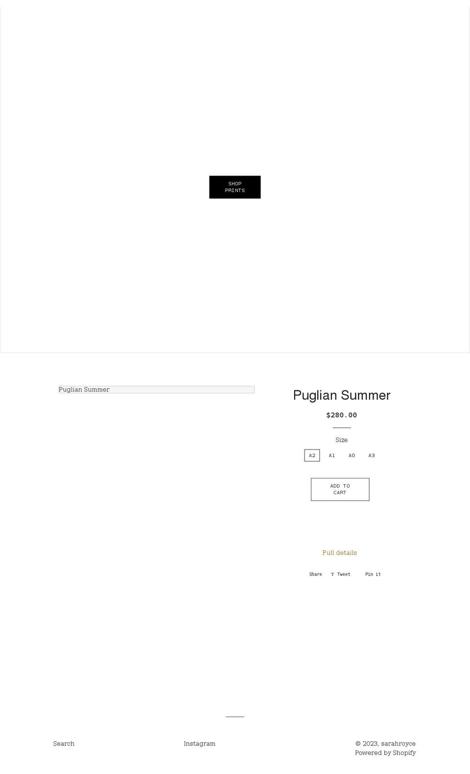 sarahroyce.com shopify website screenshot