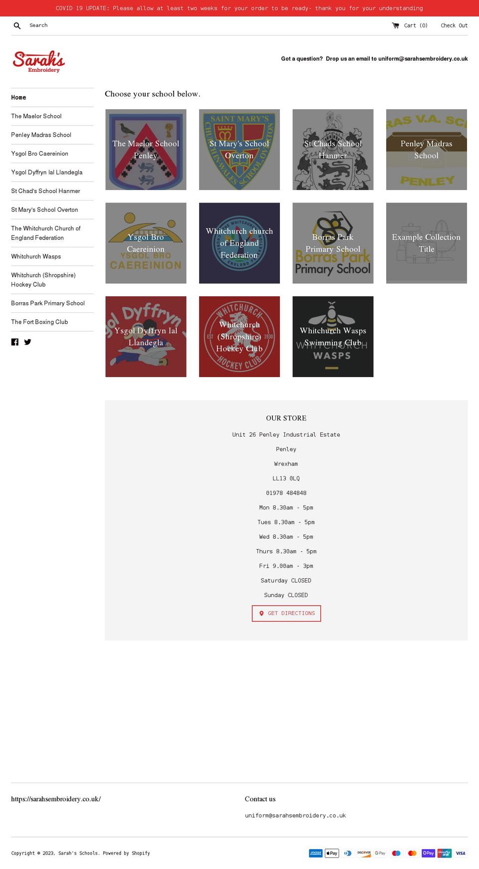 sarahs-schools.myshopify.com shopify website screenshot