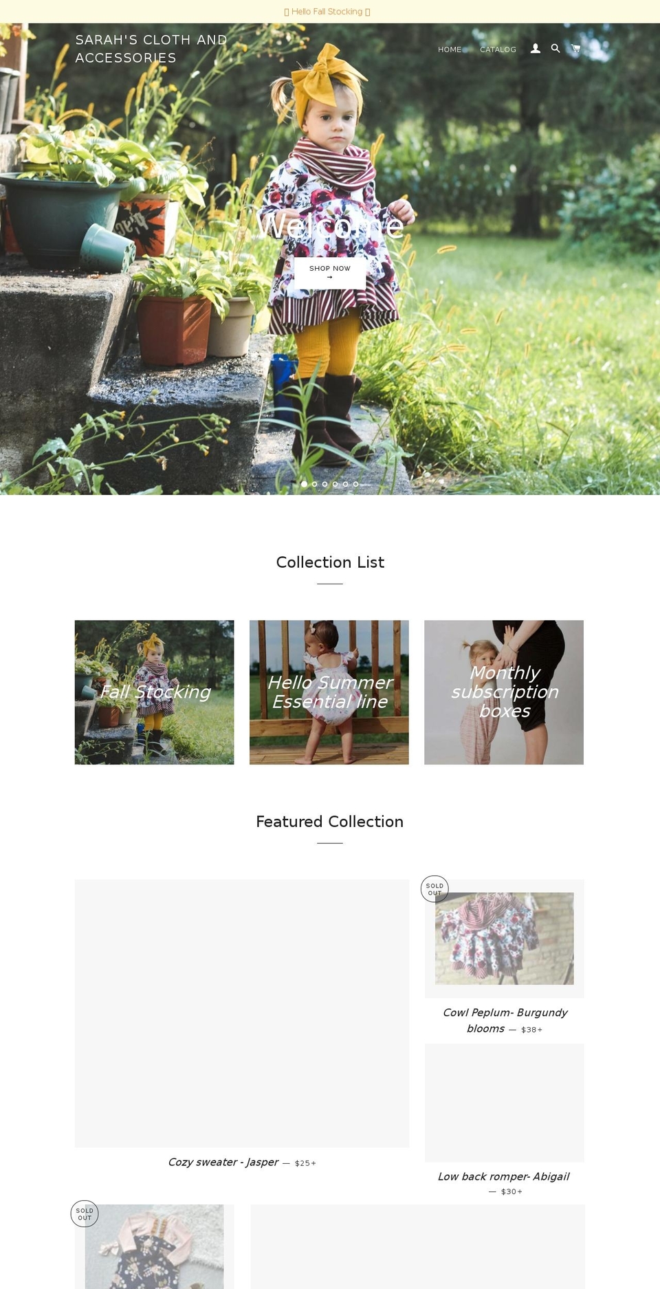 sarahscloth.com — Shopify storefront screenshot