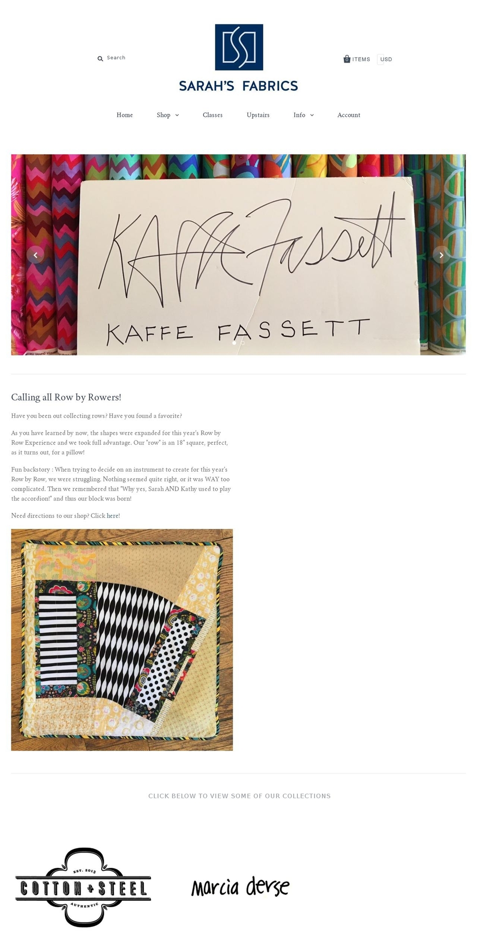 sarahsfabrics.com shopify website screenshot