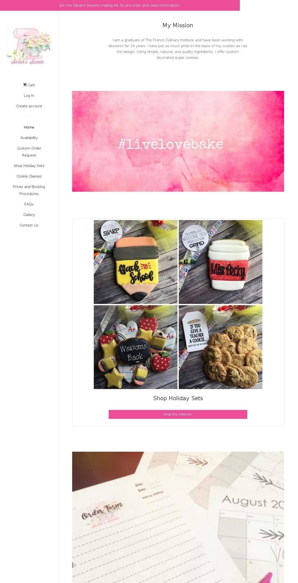 sarahssweets.net shopify website screenshot