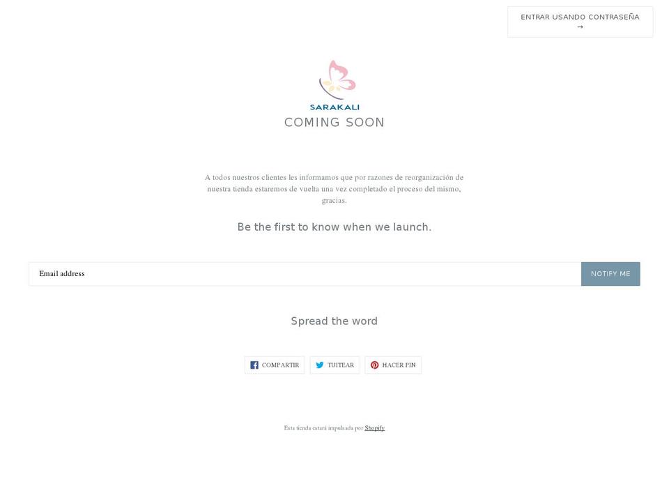 sarakalitutiendaenlinea.com — Shopify storefront screenshot