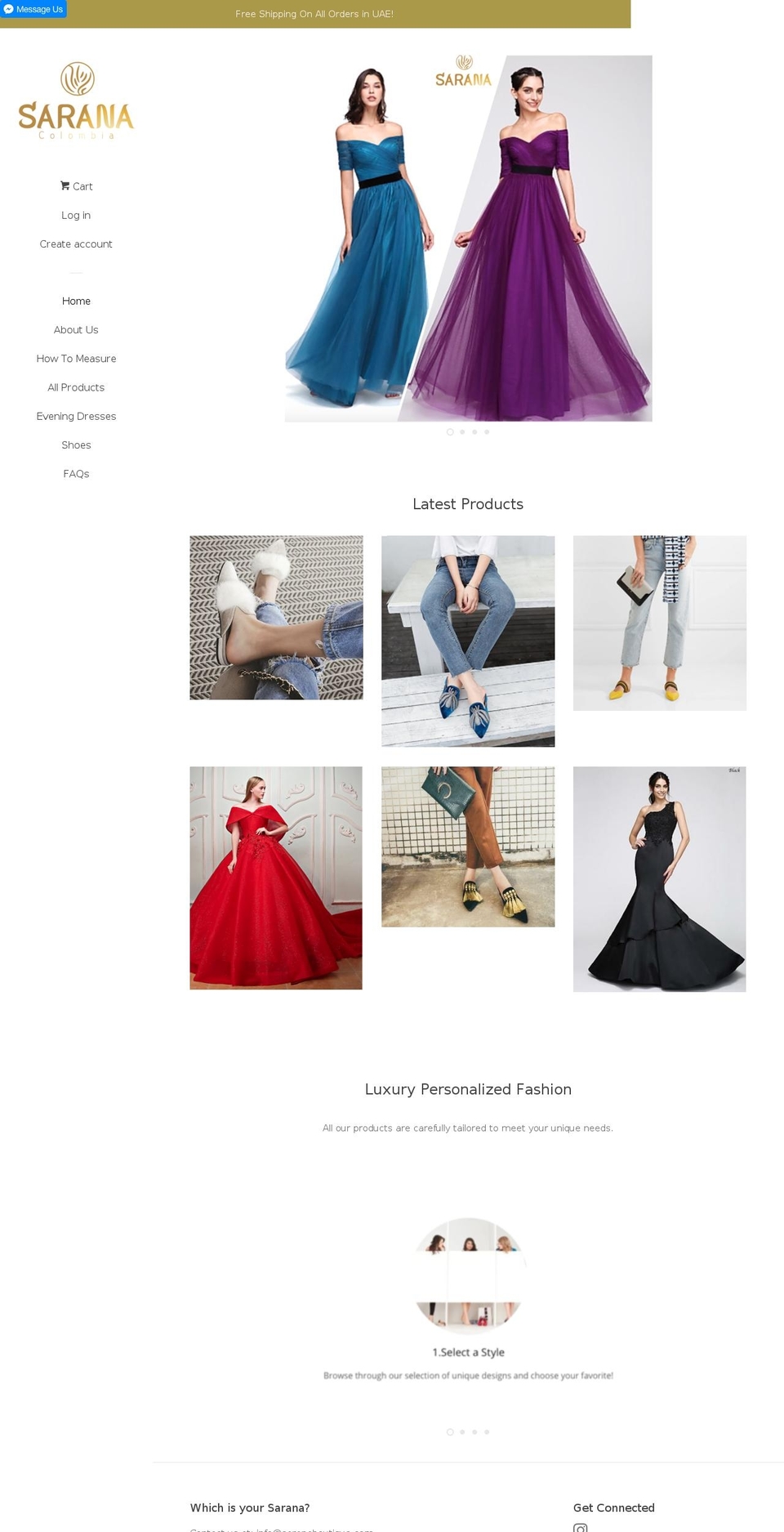 saranaboutique.com shopify website screenshot