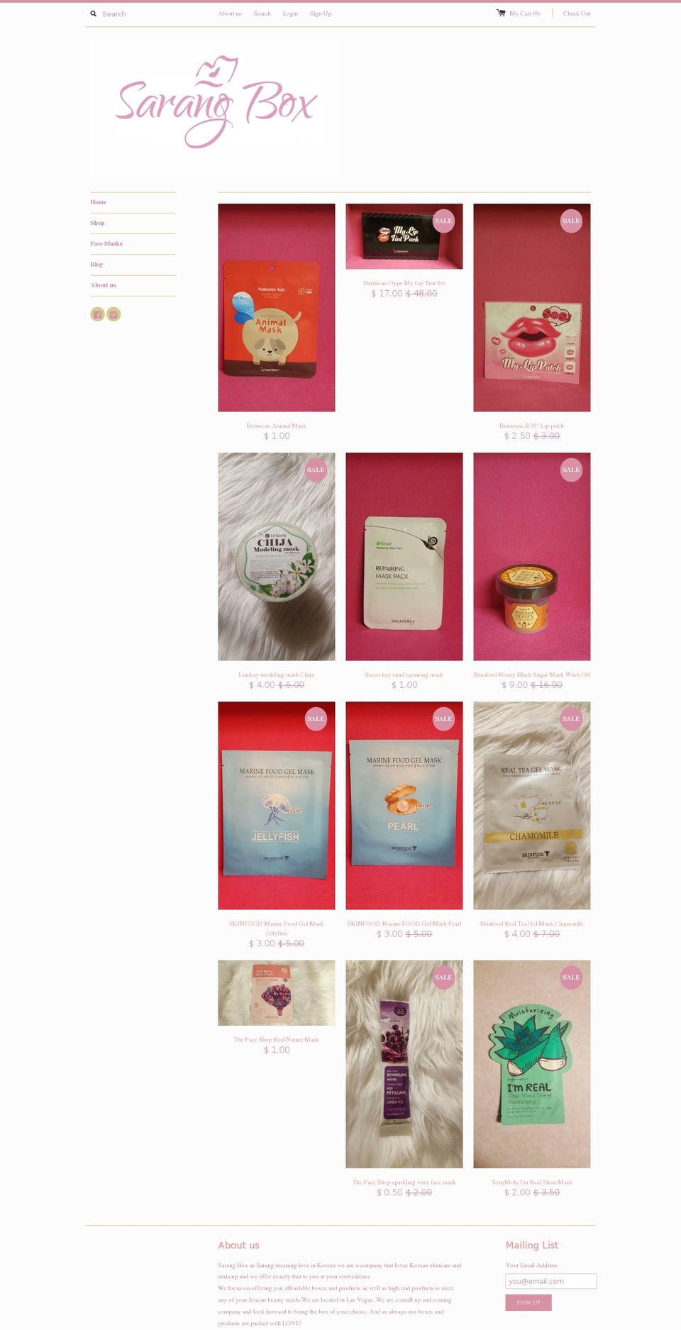 sarangbox.com shopify website screenshot