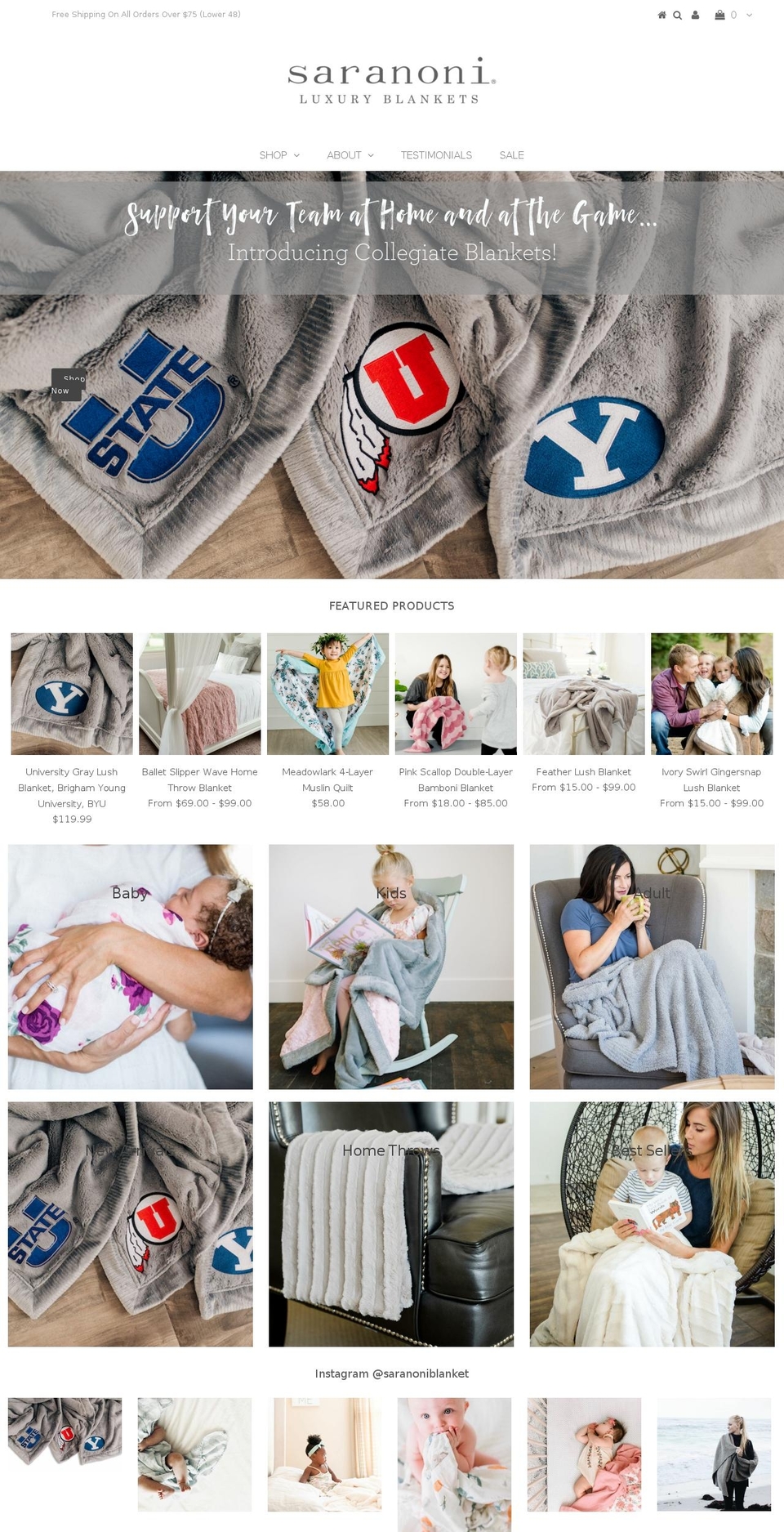 saranoniblanket.com — Shopify storefront screenshot