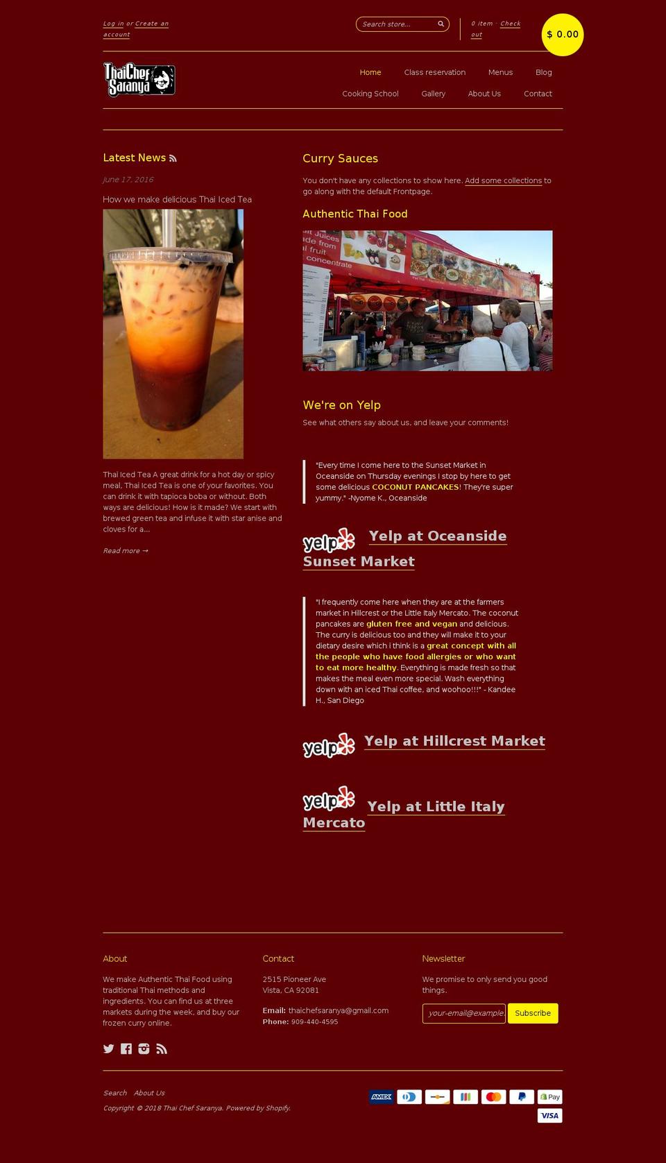 saranyasthaicafe.com — Shopify storefront screenshot