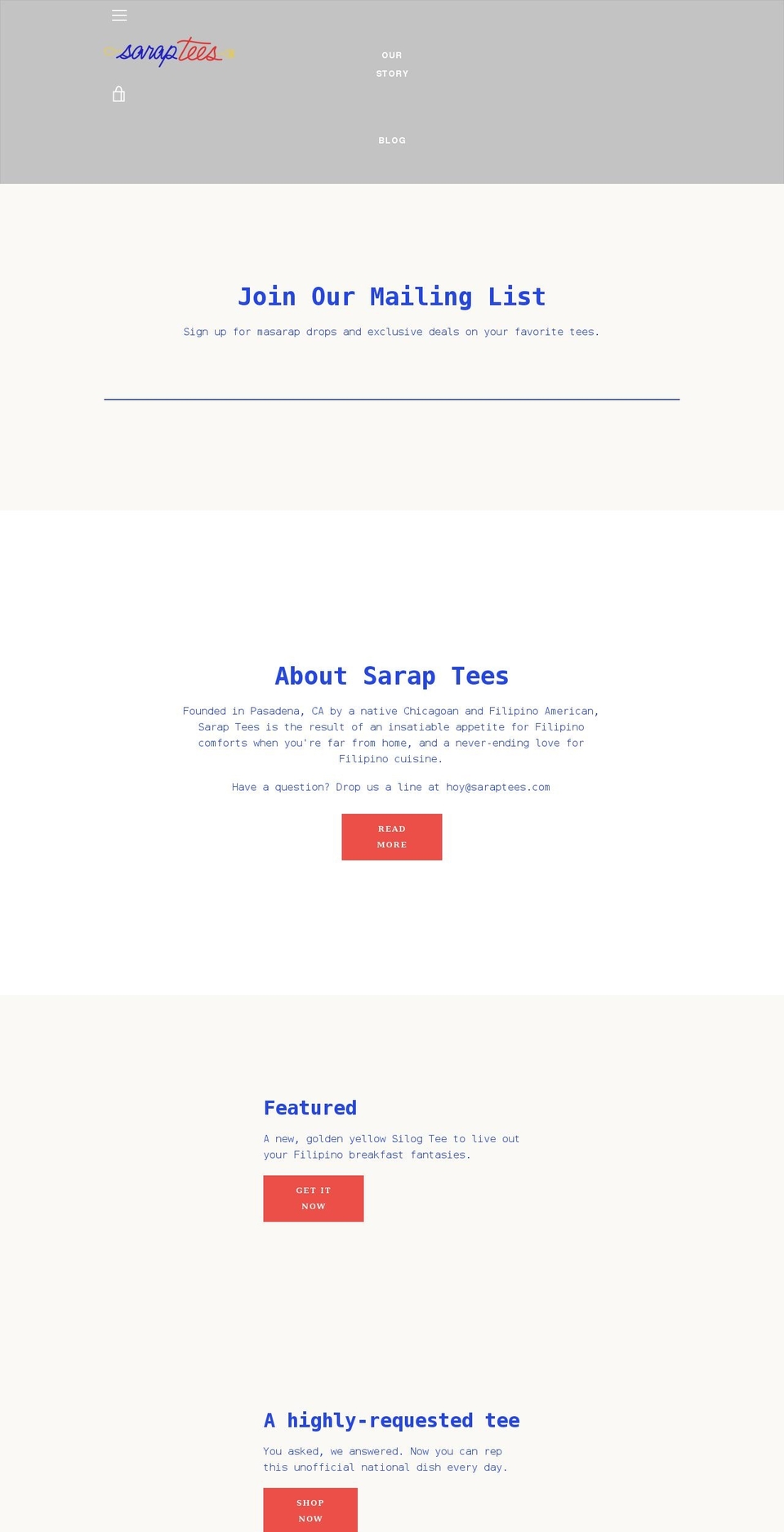 saraptees.com shopify website screenshot