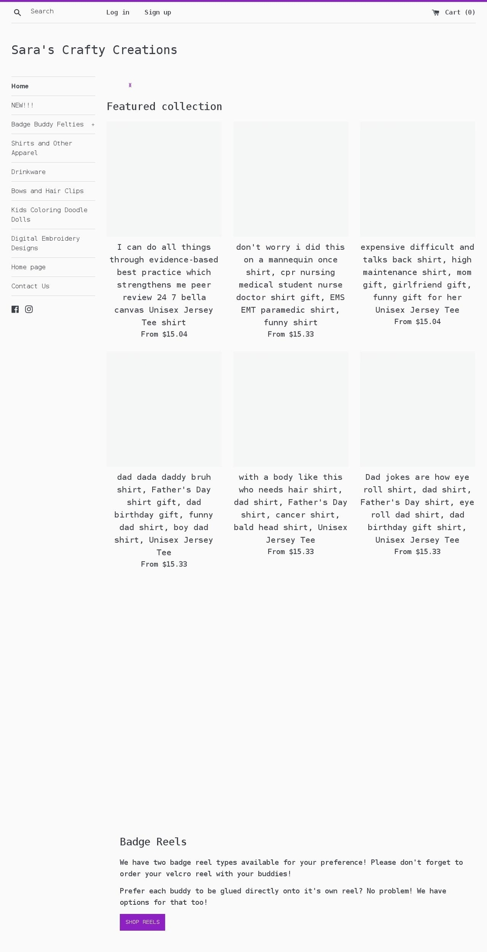 sarascraftycreations.com shopify website screenshot