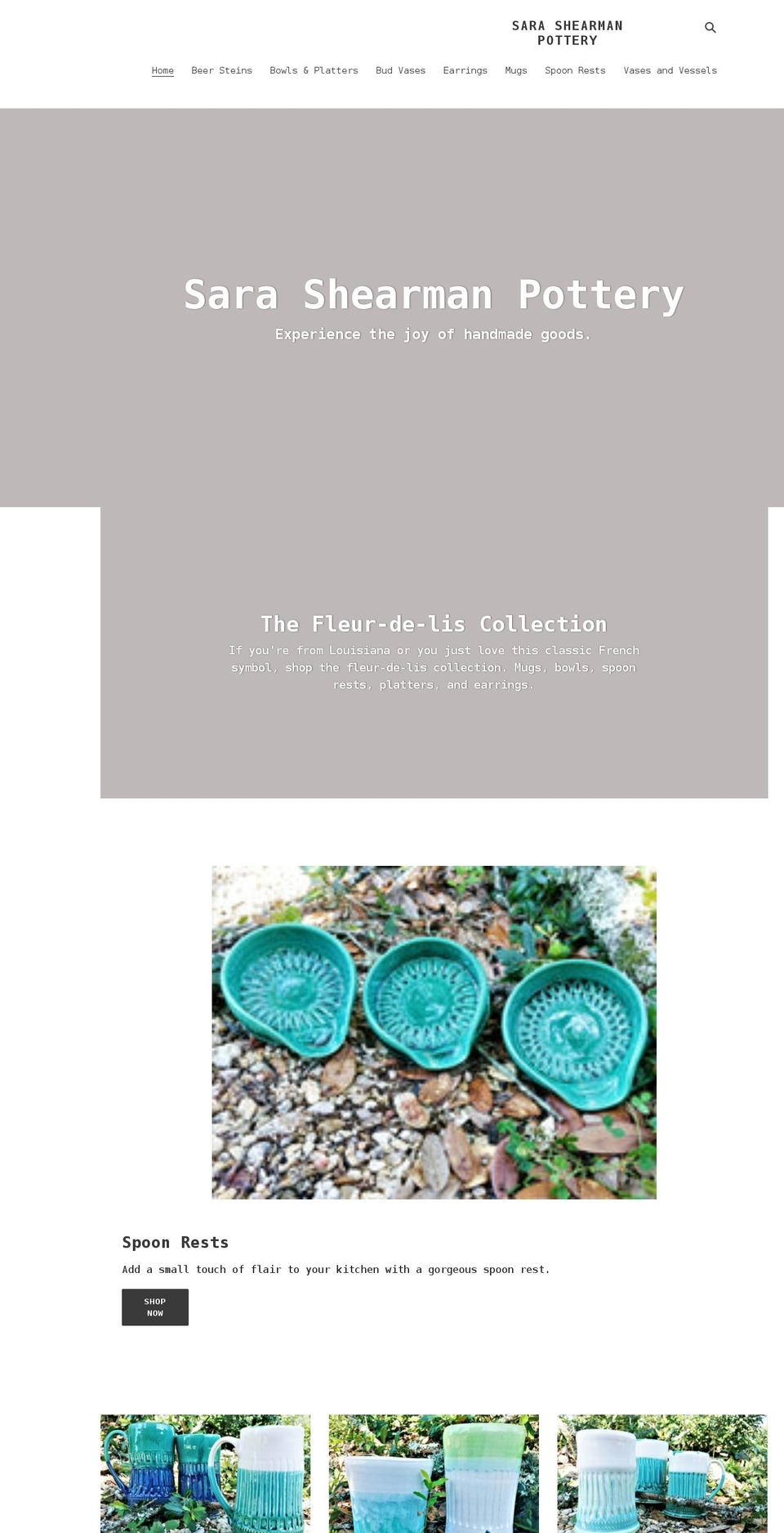 sarashearmanpottery.com shopify website screenshot