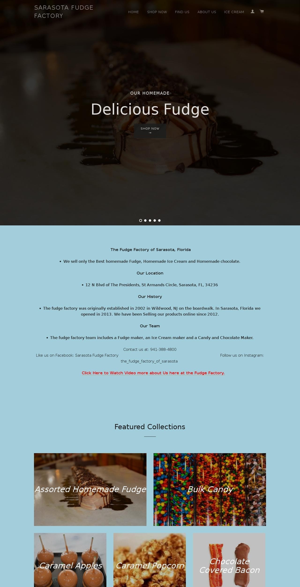 sarasotafudgefactory.com shopify website screenshot