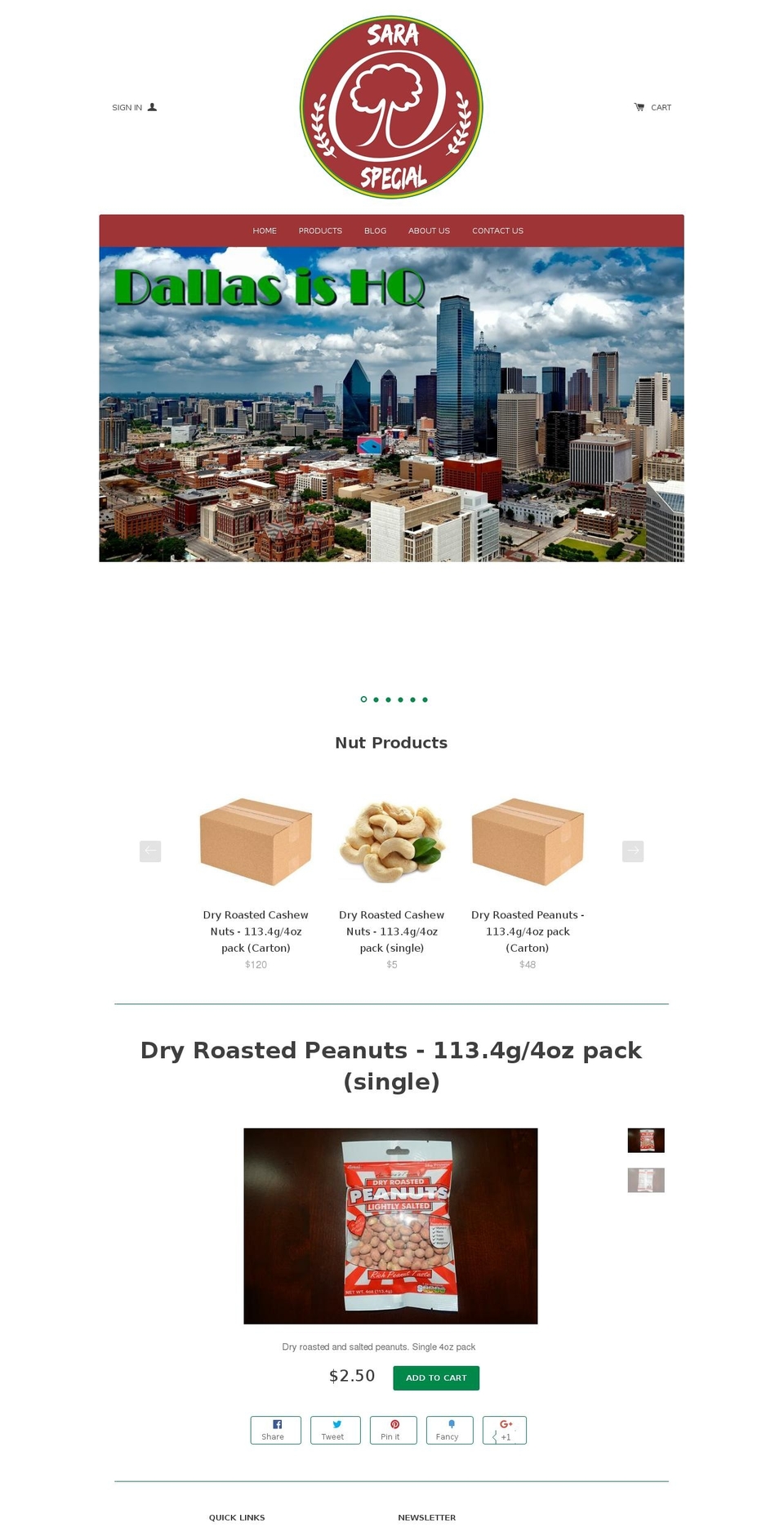 saraspecialfoods.com — Shopify storefront screenshot