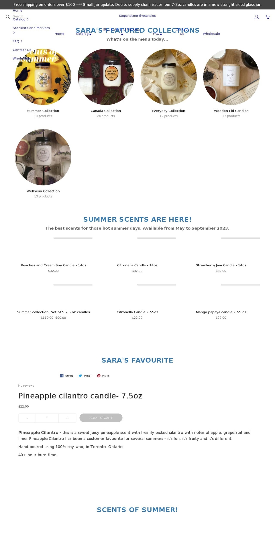sarassoapsandcandles.ca shopify website screenshot
