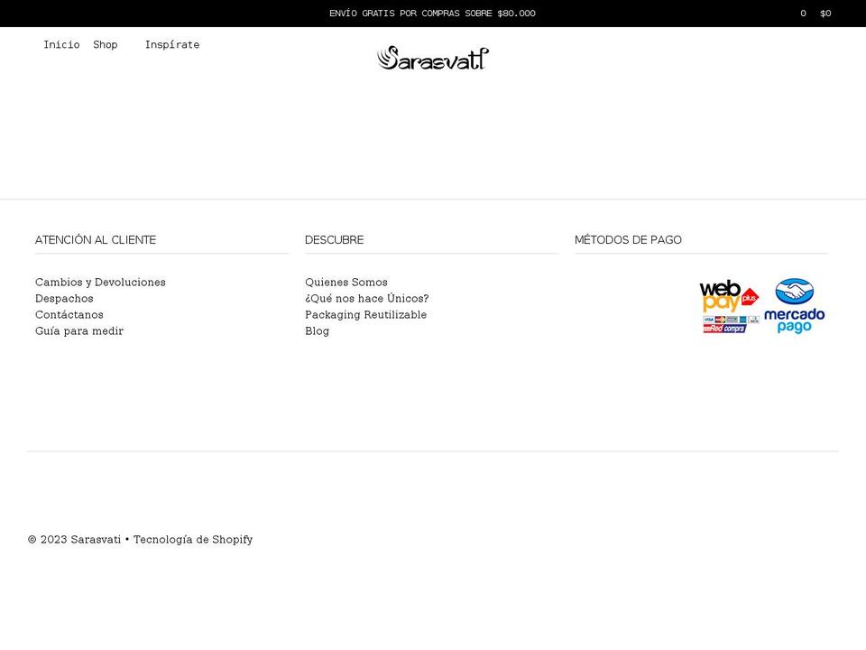 sarasvatishop.com shopify website screenshot