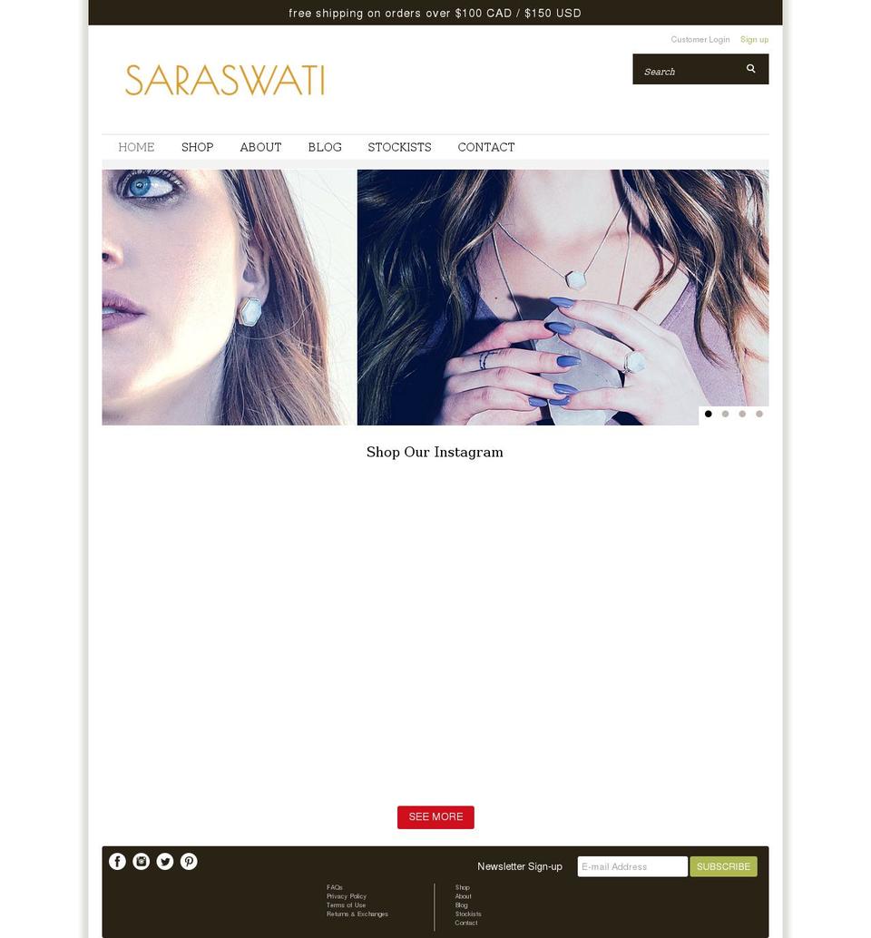 saraswatidesigns.com shopify website screenshot