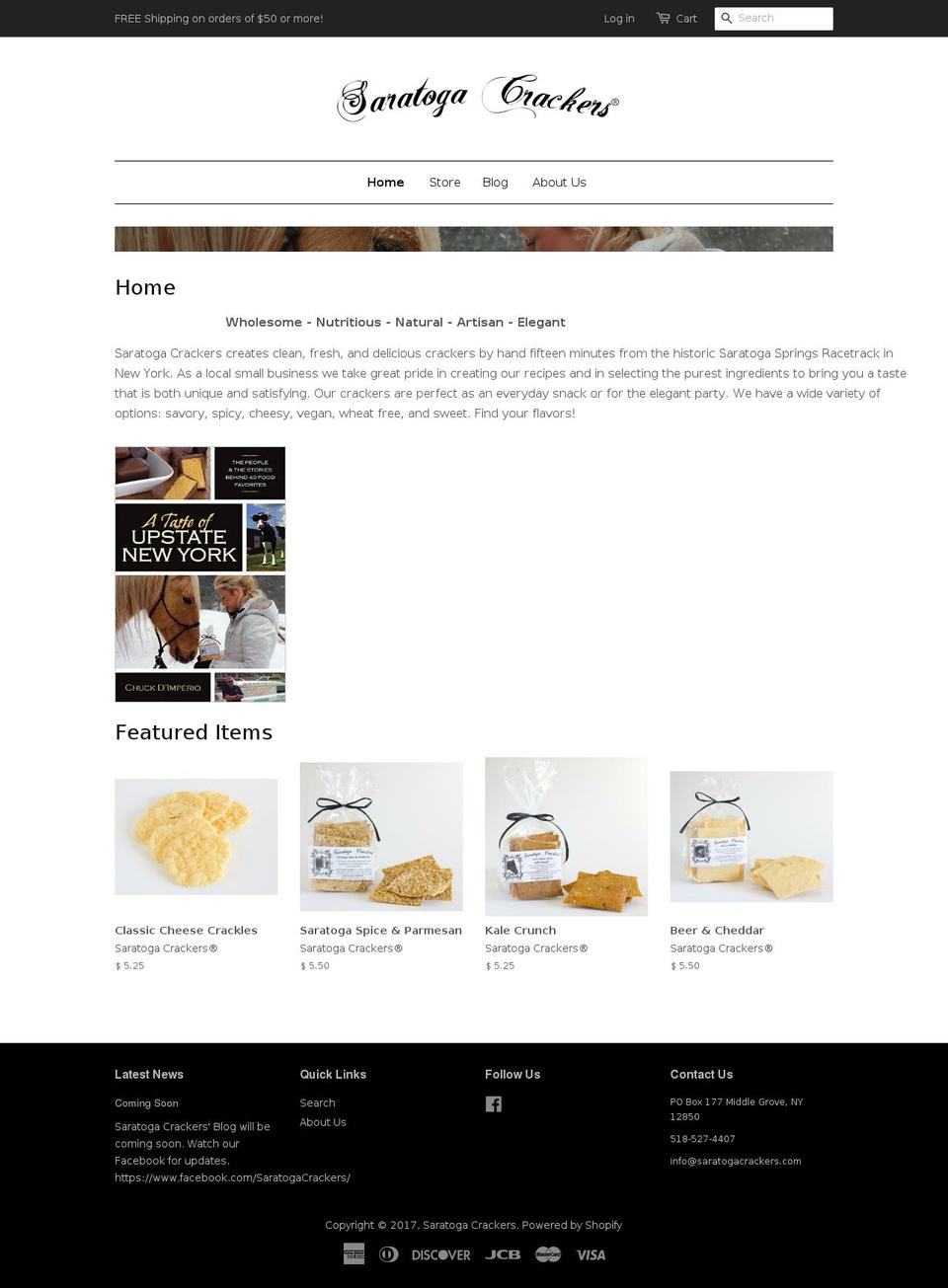 saratogacrackers.com shopify website screenshot