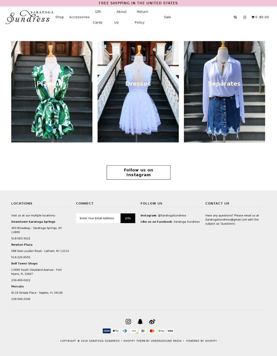 saratogasundress.co shopify website screenshot