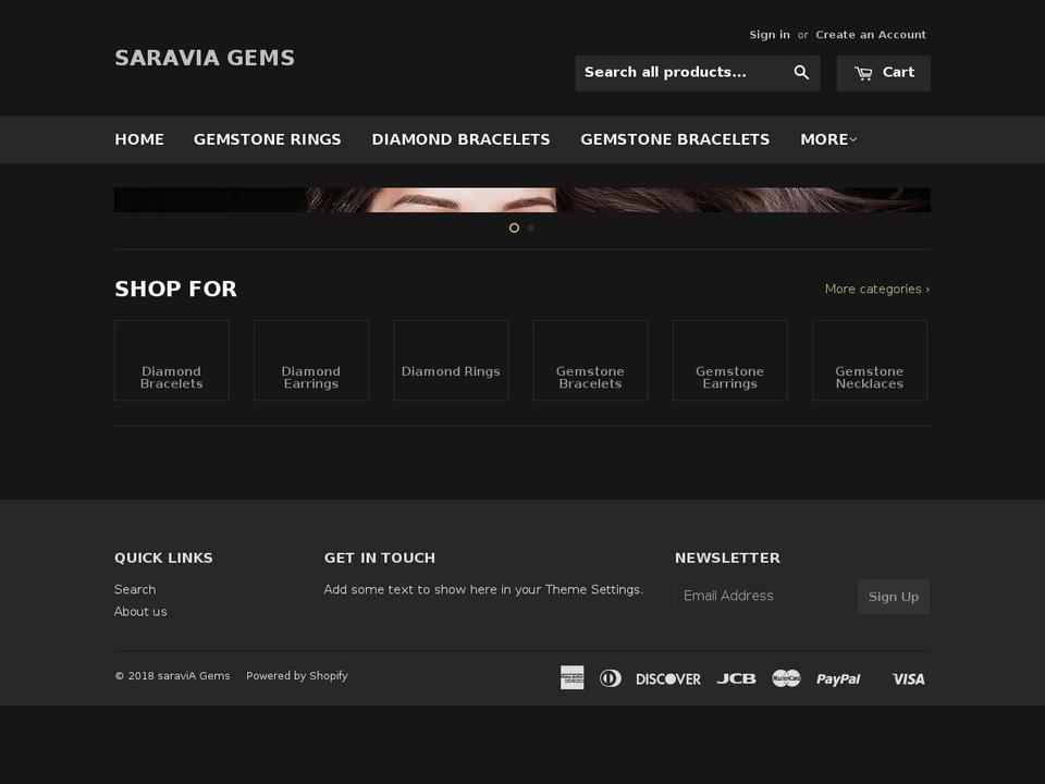 saraviagems.com shopify website screenshot