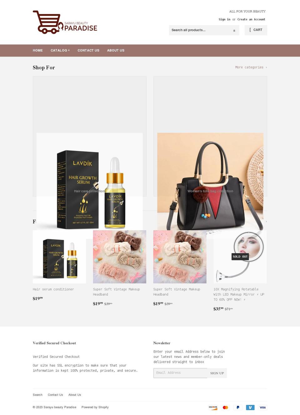 sarayubeautyparadise.com shopify website screenshot