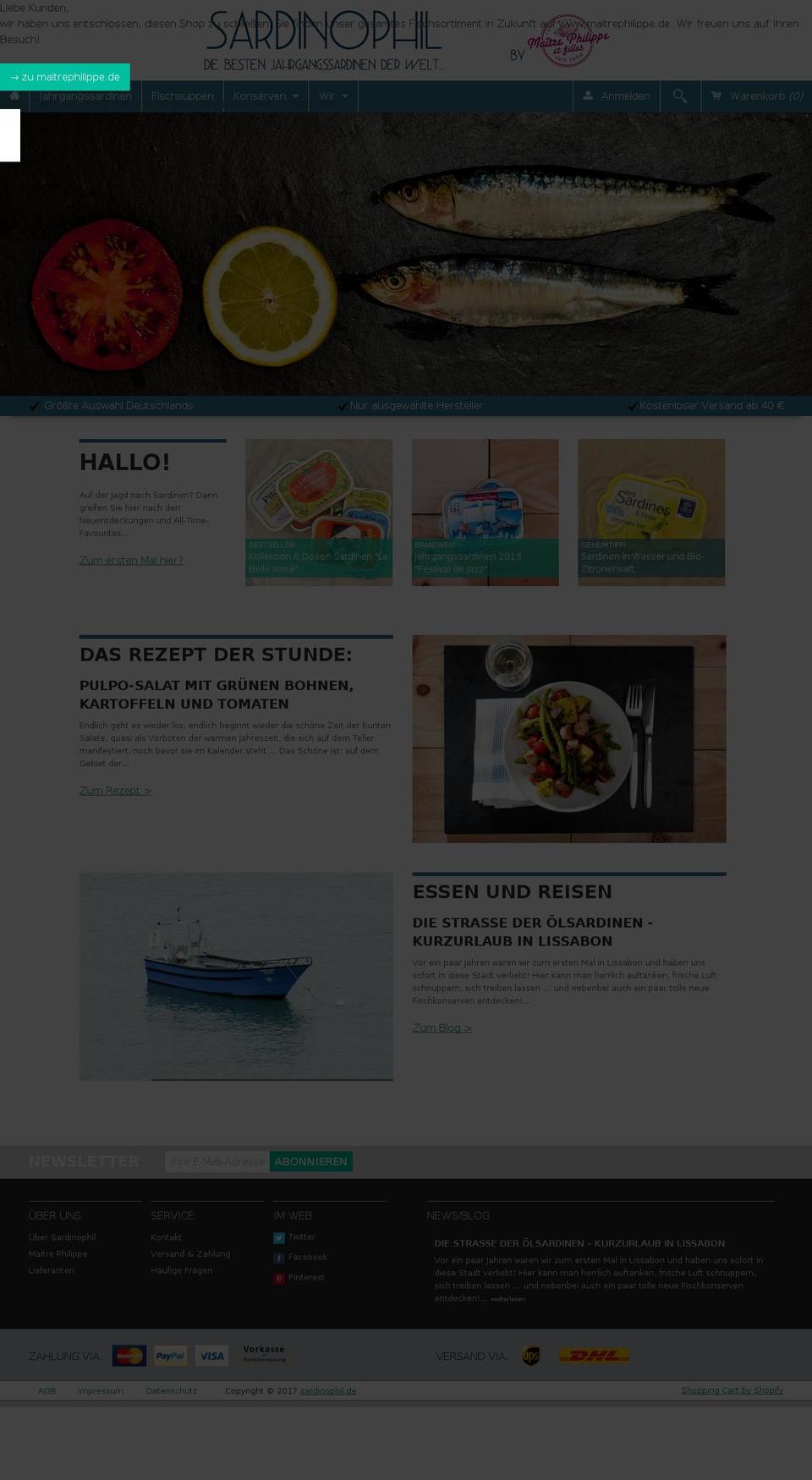 sardinophil.com shopify website screenshot