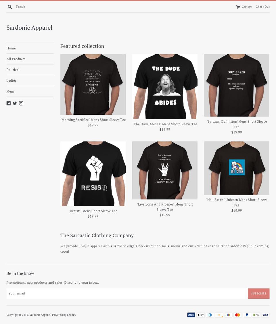 sardonicapparel.com — Shopify storefront screenshot
