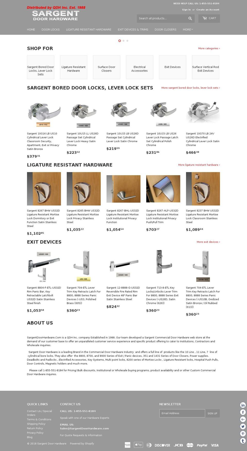 sargentdoorhardware.com shopify website screenshot