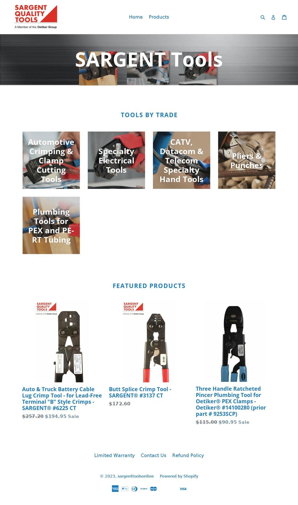 sargenttoolsonline.com — Shopify storefront screenshot