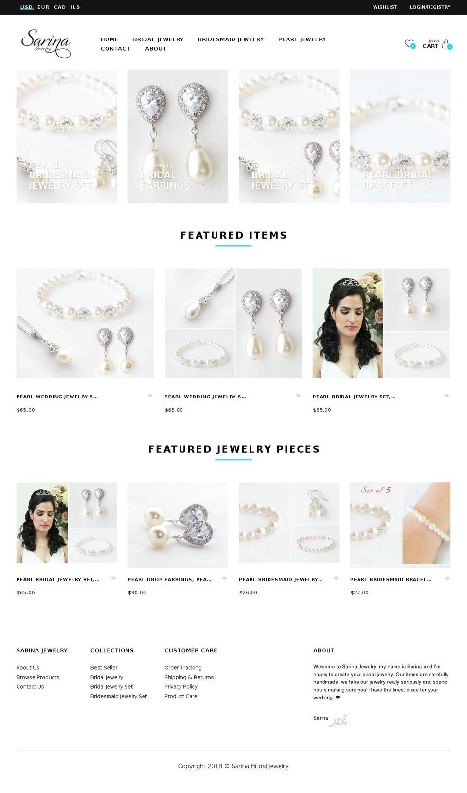 EVA Shopify theme site example sarinajewelry.com