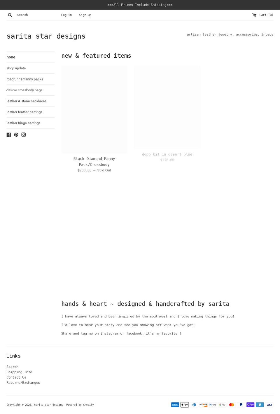 saritastar.com — Shopify storefront screenshot