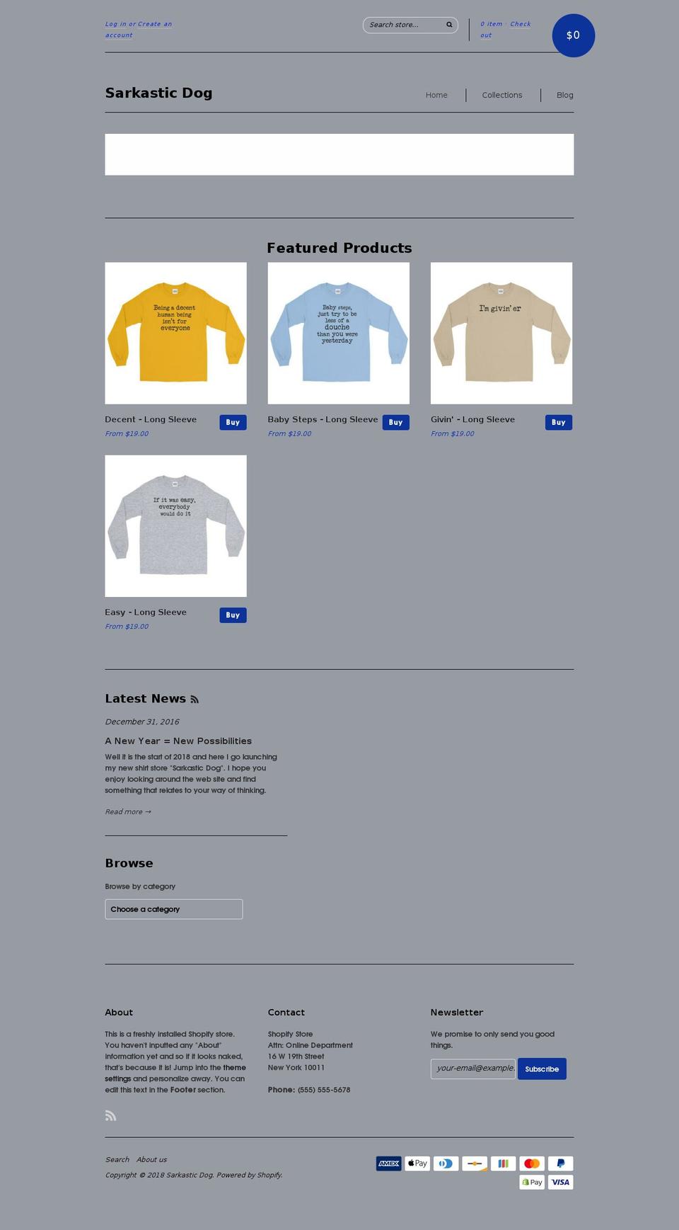 sarkasticdog.com shopify website screenshot