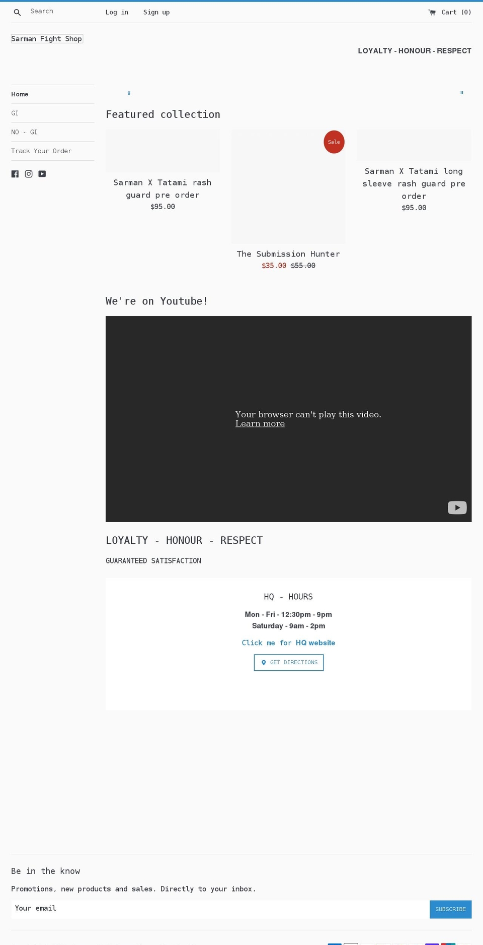 sarmanfightshop.com shopify website screenshot