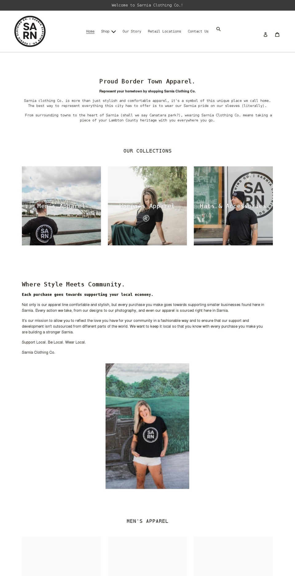 sarniaclothingco.com shopify website screenshot