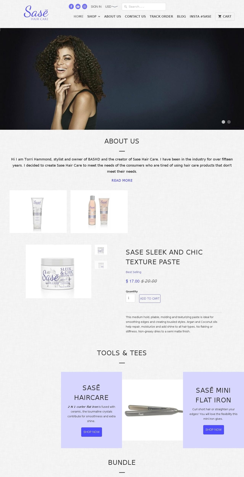 sasehaircare.com shopify website screenshot