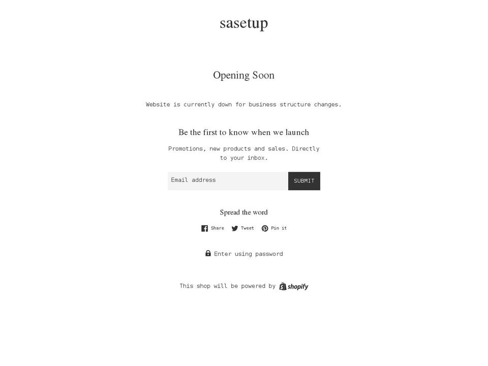 sasetups.com shopify website screenshot