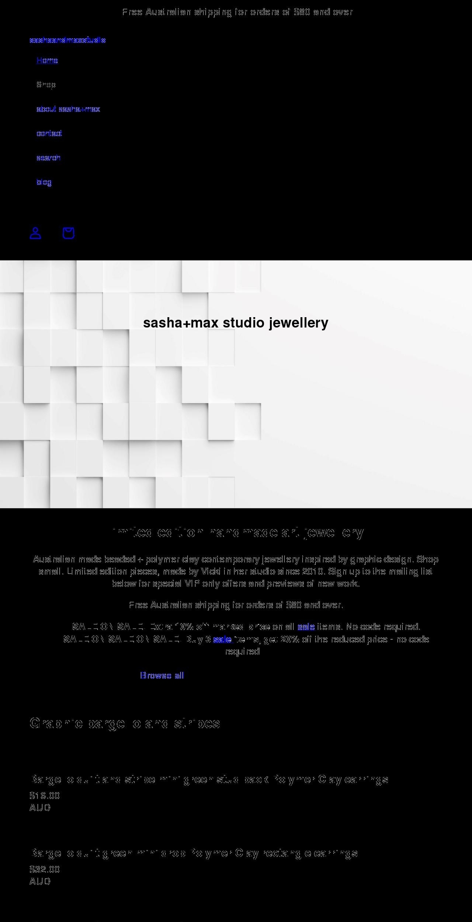 sashaandmax.com shopify website screenshot