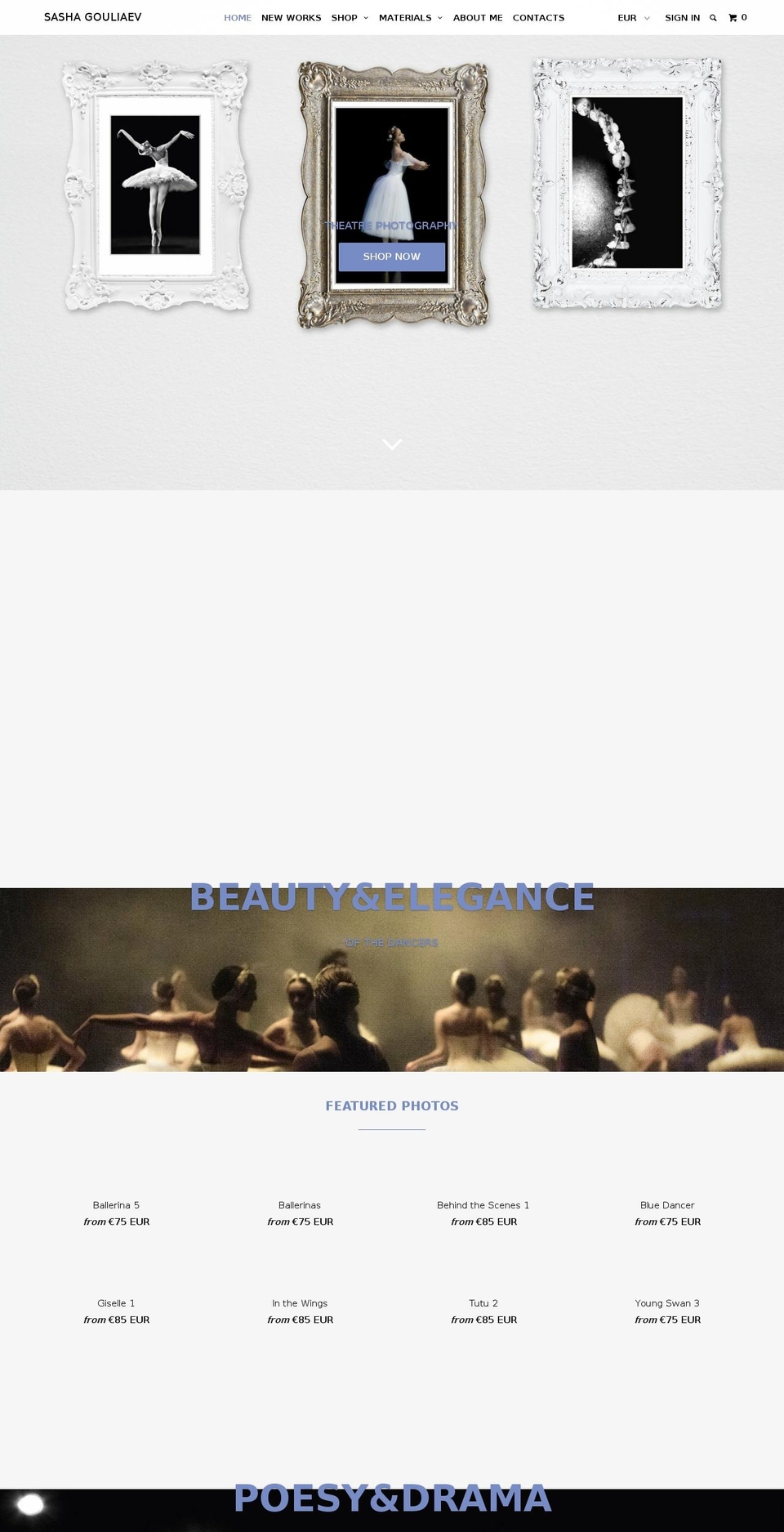 sashagouliaevphotography.com — Shopify storefront screenshot