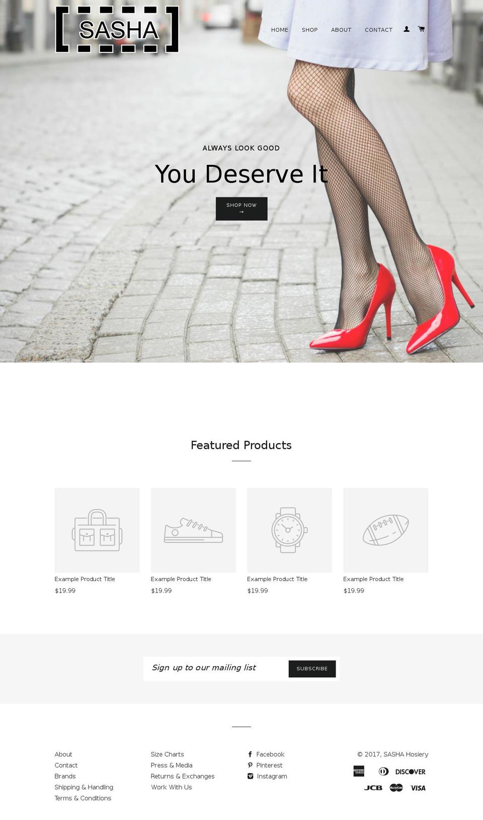 sashahosiery.com shopify website screenshot
