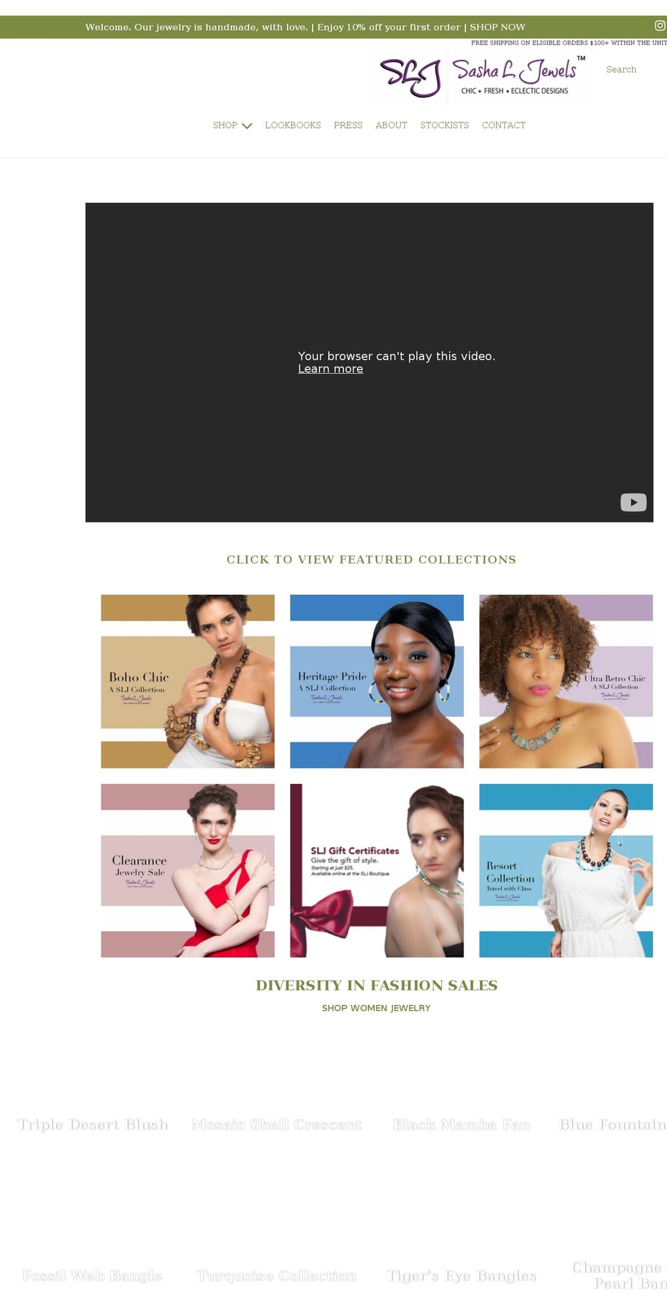 sashaljewels.com shopify website screenshot