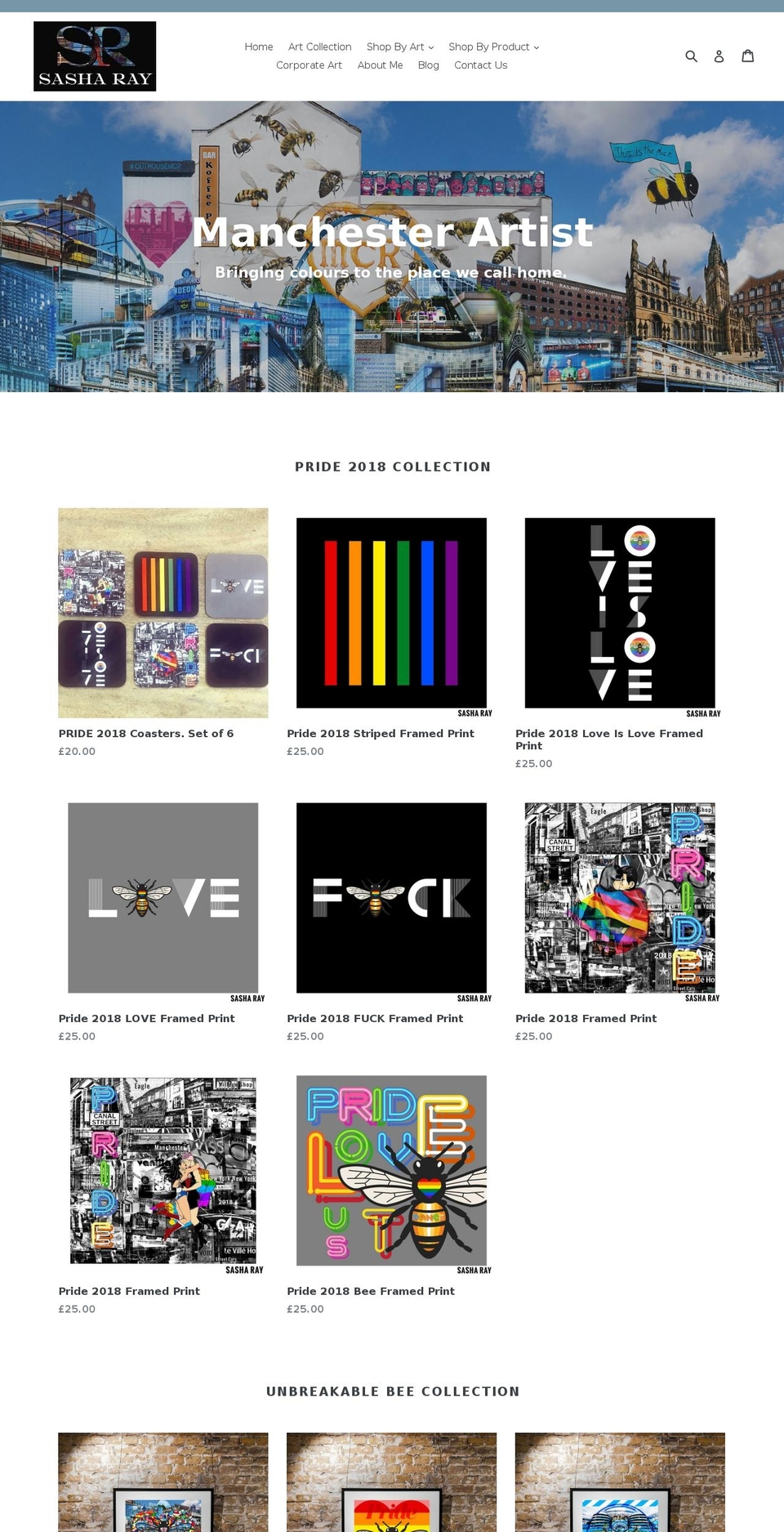 sasharayart.com shopify website screenshot