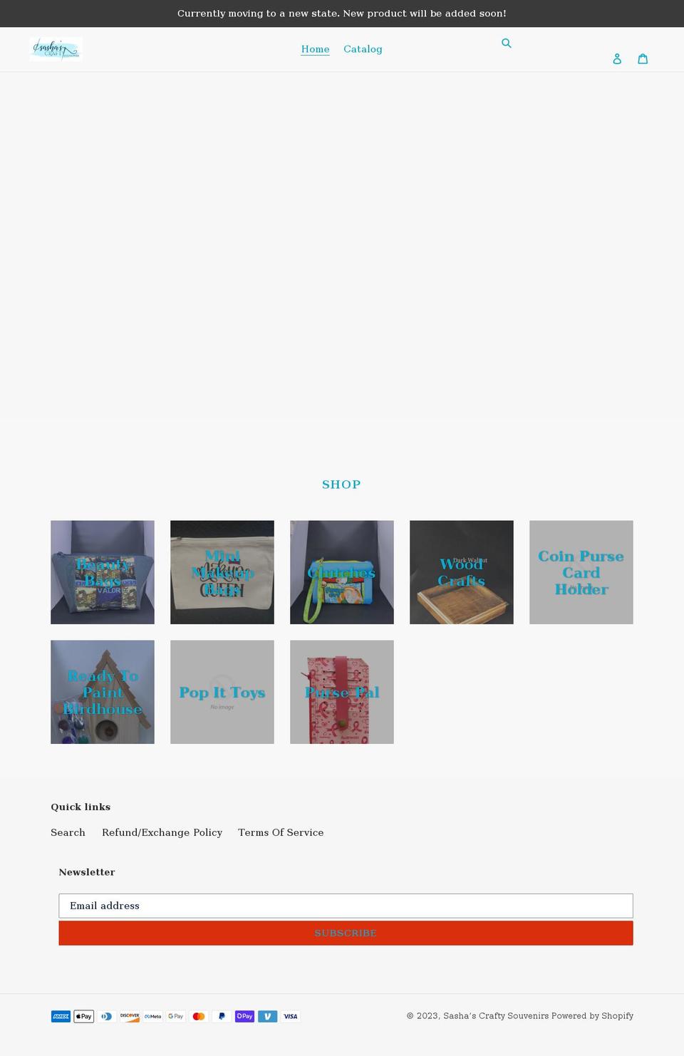 sashascraftysouvenirs.com shopify website screenshot