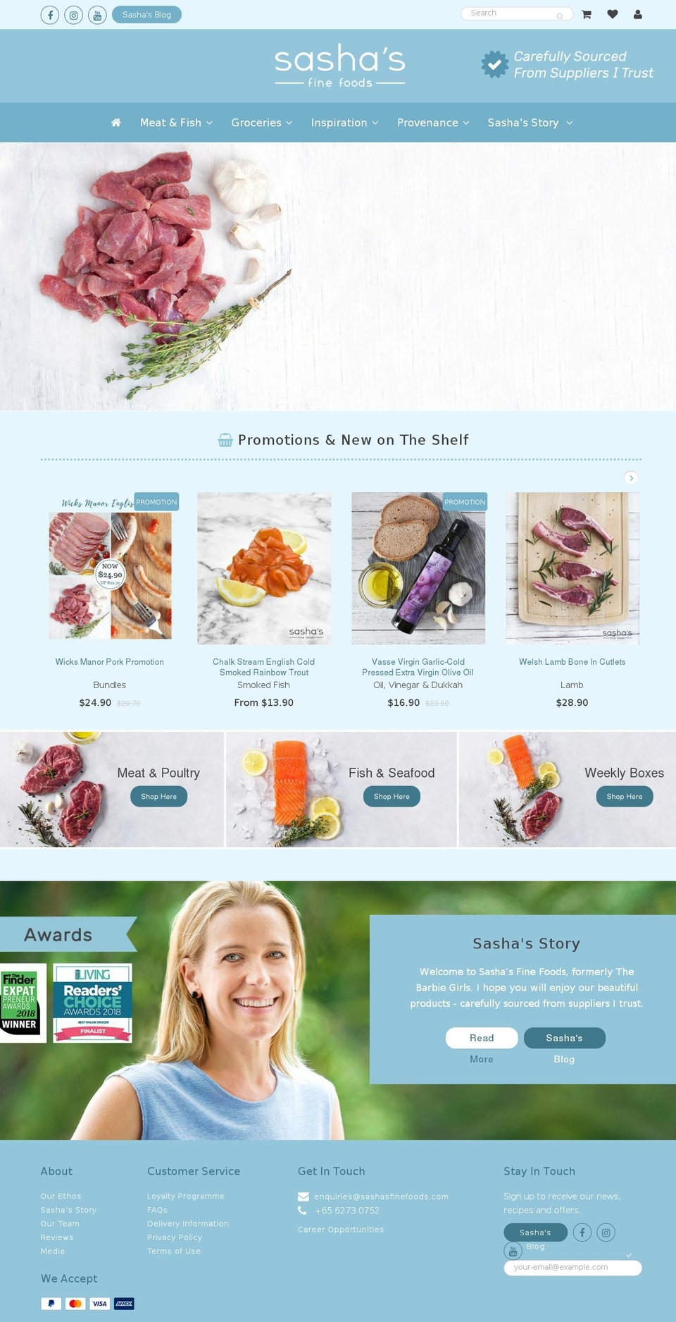 sashasfinefoods.com shopify website screenshot