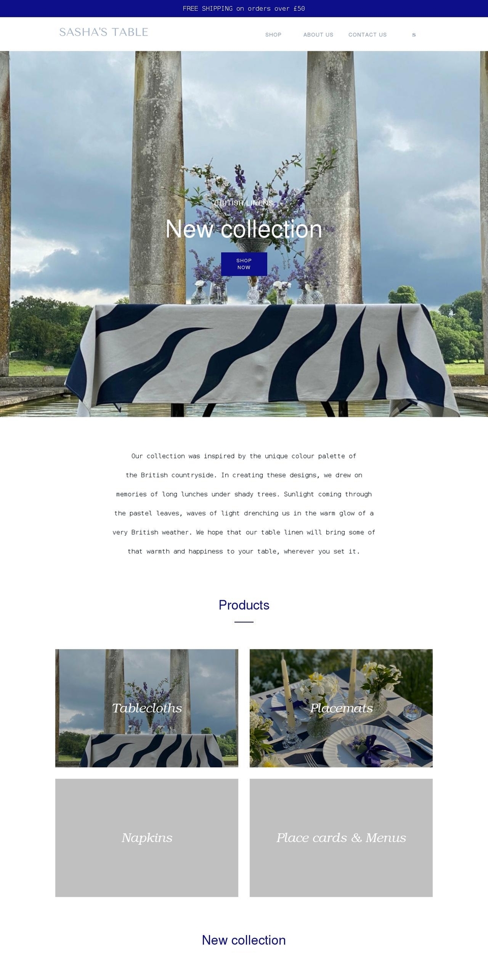 sashastable.com shopify website screenshot
